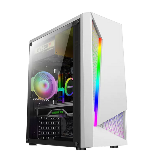 EVESKY 凌光台式电脑机箱 透明侧光条 游戏水冷ATX大板背线 黑色机箱 批发