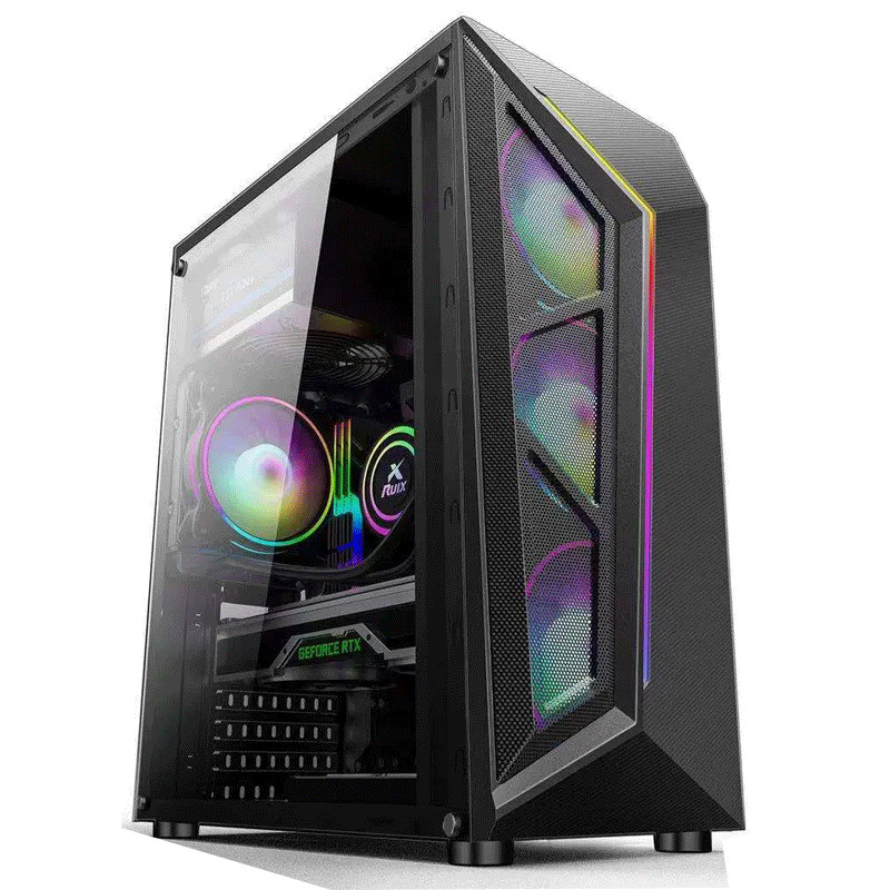 Mingsu EVESKY สำหรับ V8 US2.0 Desktop Enclosure ควบคุมด้านเกมผ่านได้ที่กรณ ี ATX คอมพิวเตอร์ที่มีสเปกตรัมแสง RGB
