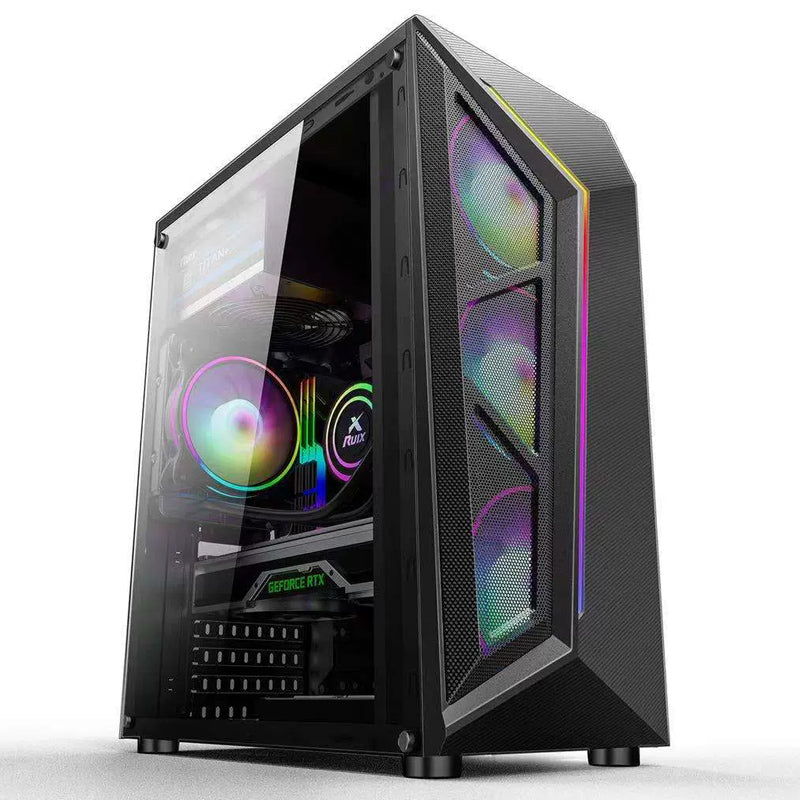Mingsu EVESKY สำหรับ V8 US2.0 Desktop Enclosure ควบคุมด้านเกมผ่านได้ที่กรณ ี ATX คอมพิวเตอร์ที่มีสเปกตรัมแสง RGB