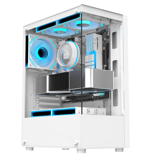 EVESKY全景房SE电脑机箱桌面机箱ATX白色侧面透明无柱鱼缸电脑机箱小MINI电脑机箱