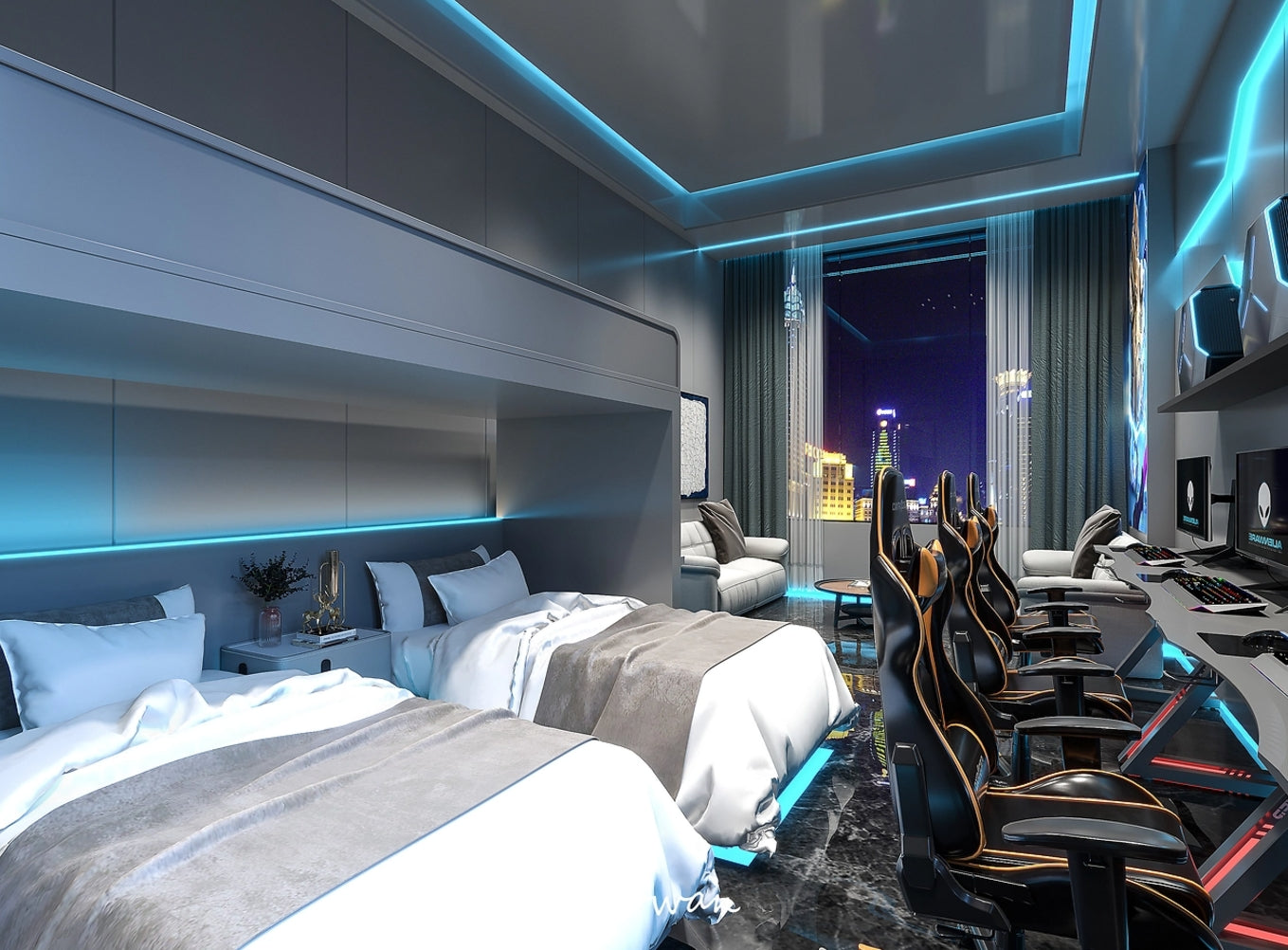 泰国电竞酒店工程,网吧工程,搭配装修泰国AI酒店