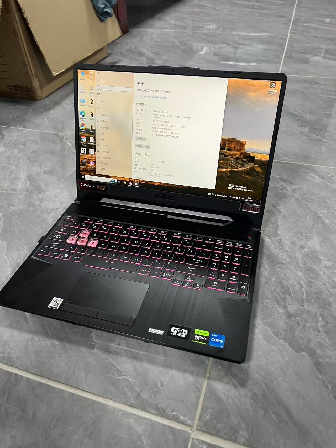 二手笔记本 华硕飞行堡垒9(i5 11400H/16GB/512GB/RTX2050第十一代英特尔酷睿i5,RTX3050 4G独显,144Hz电竞屏,背光键盘 泰国曼谷现货有2台