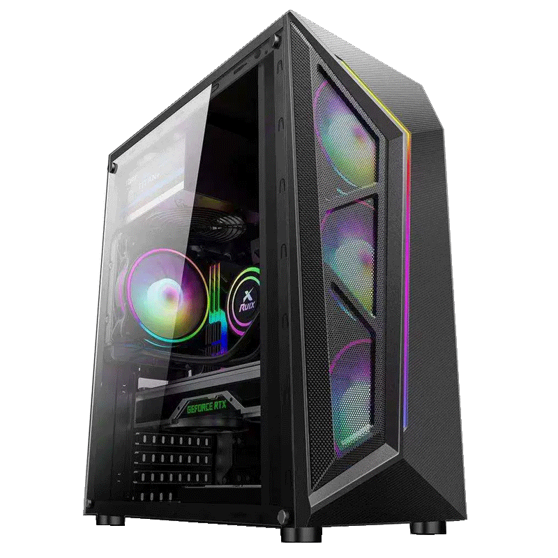 Mingsu EVESKY สำหรับ V8 US2.0 Desktop Enclosure ควบคุมด้านเกมผ่านได้ที่กรณ ี ATX คอมพิวเตอร์ที่มีสเปกตรัมแสง RGB