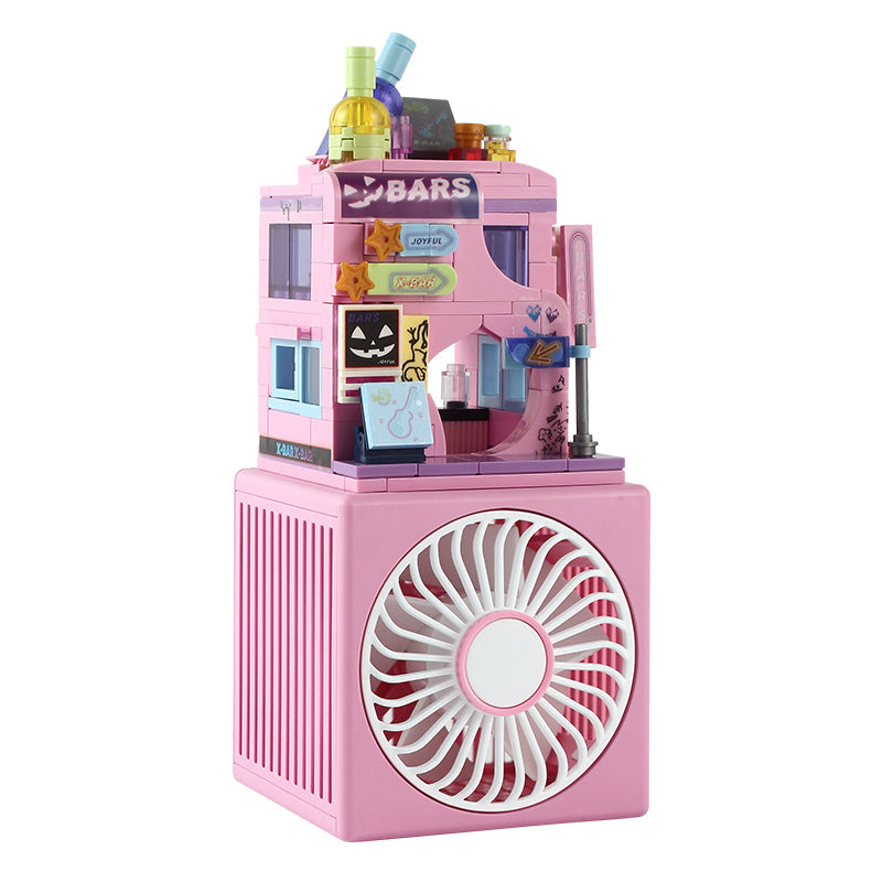 บล็อกตัวต่อพัดลมขนาดเล็กสำหรับเด็กทำด้วยมือของขวัญวันเกิด DIY เด็กหญิงและเด็กชายนักเรียนชั้นประถมศึกษาของที่ระลึกสำหรับทั้งชั้นสีชมพูพัดลมแบบชาร์จไฟได้บล็อกตัวต่อ DIY