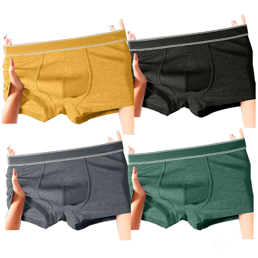 HELLO 4 แพ็ค 4 ชิ้นต่อแพ็ค กางเกงบ็อกเซอร์ชาย สีพื้น ขายส่ง