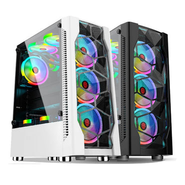 Wanjia Bingzuan 1 เคสคอมพิวเตอร์ATXเคสคอมพิวเตอร์ตั้งโต๊ะ 240 แผงตาข่ายเหล็กระบายความร้อนด้วยน้ำเคสด้านข้างกระจกนิรภัยโปร่งใสเคสสีชมพูสีดำและสีขาว