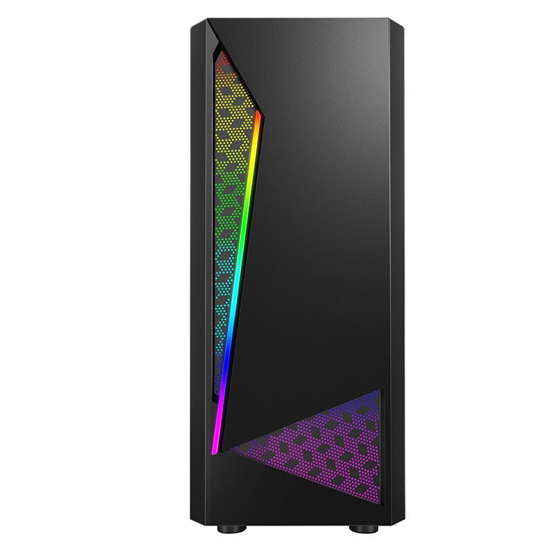 EVESKY 凌光台式电脑机箱 透明侧光条 游戏水冷ATX大板背线 黑色机箱