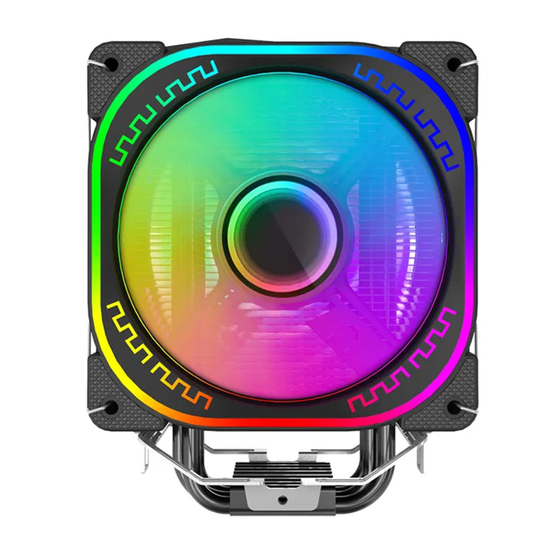 Prism Black ARGB Dual Fan 4 Heat Pipe Top Cover Illuminated CPU Cooler Available in Black and White