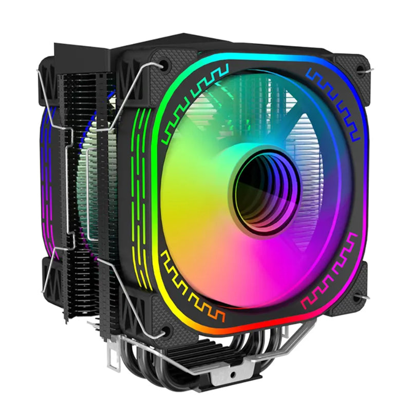 Prism Black ARGB Dual Fan 4 Heat Pipe Top Cover Illuminated CPU Cooler Available in Black and White