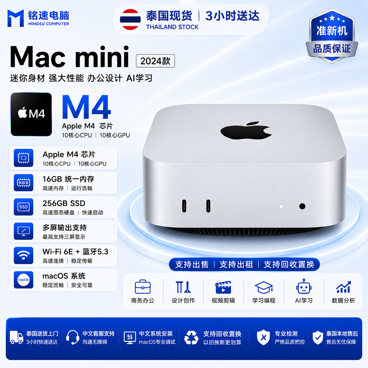 Apple Mac mini M4 2024 16GB 256GB 准新机｜苹果电脑主机｜办公设计AI