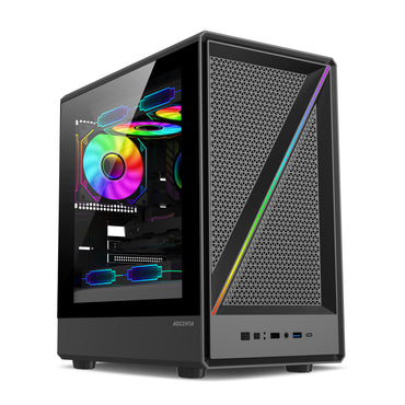 AOCZHTA High-Quality GJ-5 MATX Gaming PC Case, Mesh Front for Airflow, Tempered Glass Side Panel, Supports M-ATX/ITX Motherboards, Supports 240/280 Water Cooling, USB3.0, DIY Gaming Chassis, Black