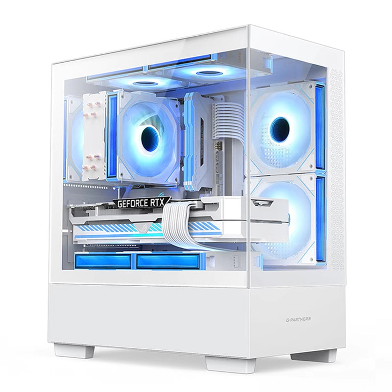 积至EVESKY 执迷L5全景房电脑机箱台式主机m-atx白色侧透游戏机箱