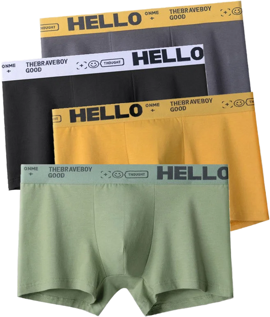 HELLO กางเกงชั้นในชายผ้าฝ้ายแท้ 4 แพ็คขายส่ง