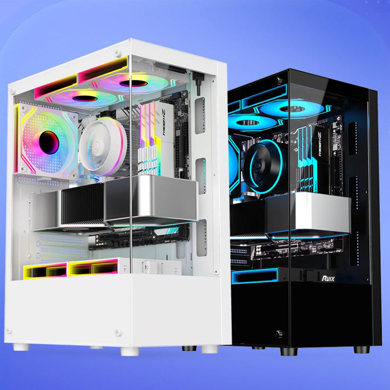 EVESKY全景房SE电脑机箱桌面机箱ATX白色侧面透明无柱鱼缸电脑机箱小MINI电脑机箱