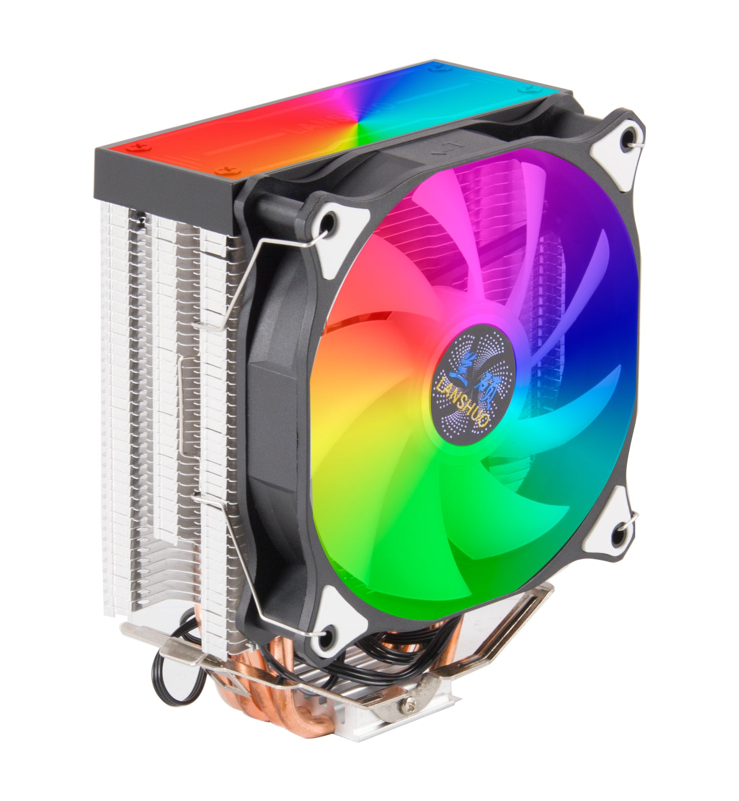 Lanshuo หม้อน้ำ dual RGB พัดลมเดี่ยวหม้อน้ำ 4 ท่อทองแดง 12 ซม.ความสูงรวมความสูง 15 ซม.หม้อน้ำ CPU