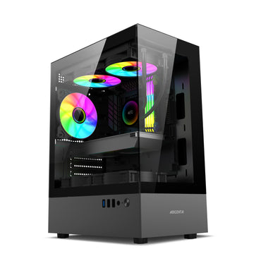 AOCZHTA Sunroom MATX Seaview PC Case, Pillarless Panoramic Side Panel, Supports 240mm Liquid Cooling, USB 3.0, Supports 305mm Graphics Card, DIY Gaming PC Case, Black