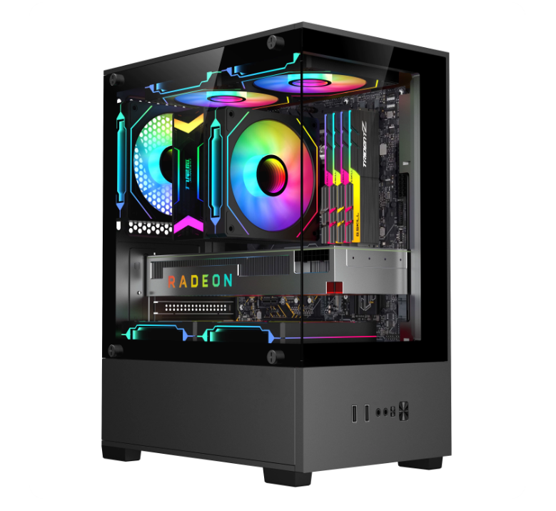 铭速 MINGSU T07 海景房电竞机箱｜270°全景侧透｜M-ATX/ITX｜支持280mm显卡｜高风道散热｜黑色电脑机