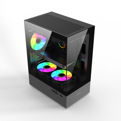 AOCZHTA 阳光房 MATX海景房电脑机箱 无立柱全景侧透 支持240水冷 USB3.0 支持305mm显卡 DIY电竞游戏机箱 黑色