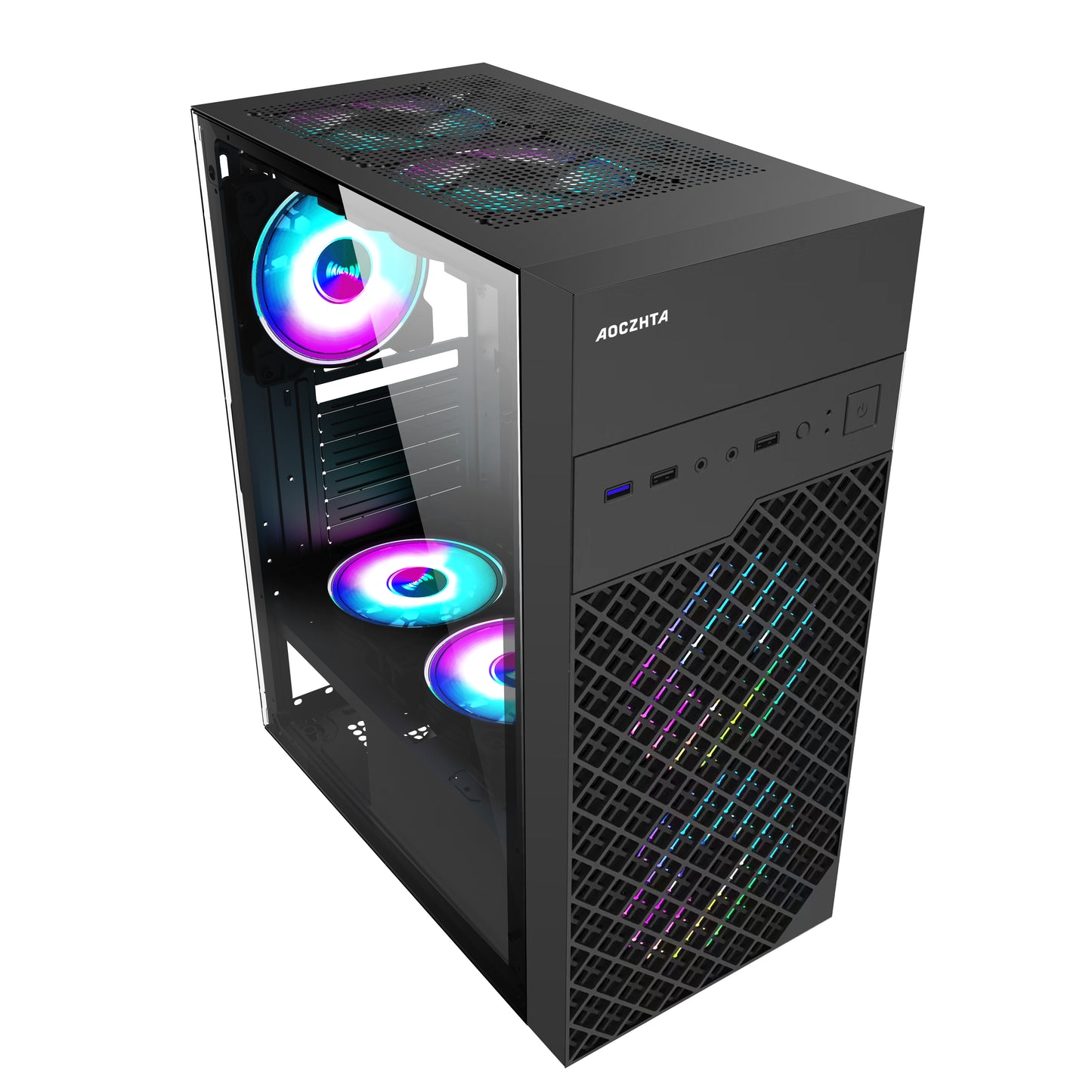 AOCZHTA 光影 ATX电竞电脑机箱 铁网散热侧透机箱 支持ATX/M-ATX/ITX主板 USB3.0 支持310mm显卡 DIY游戏机箱 黑色