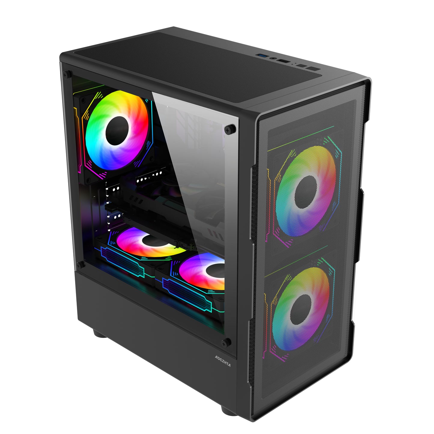 AOCZHTA 砾光 MATX电竞电脑机箱 铁网散热侧透机箱 支持M-ATX/ITX主板 USB3.0 支持280mm显卡 DIY游戏机箱 黑色