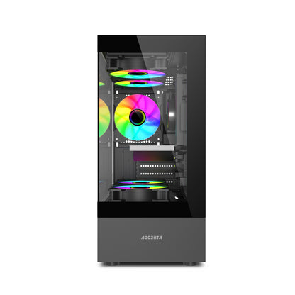 AOCZHTA 阳光房 MATX海景房电脑机箱 无立柱全景侧透 支持240水冷 USB3.0 支持305mm显卡 DIY电竞游戏机箱 黑色