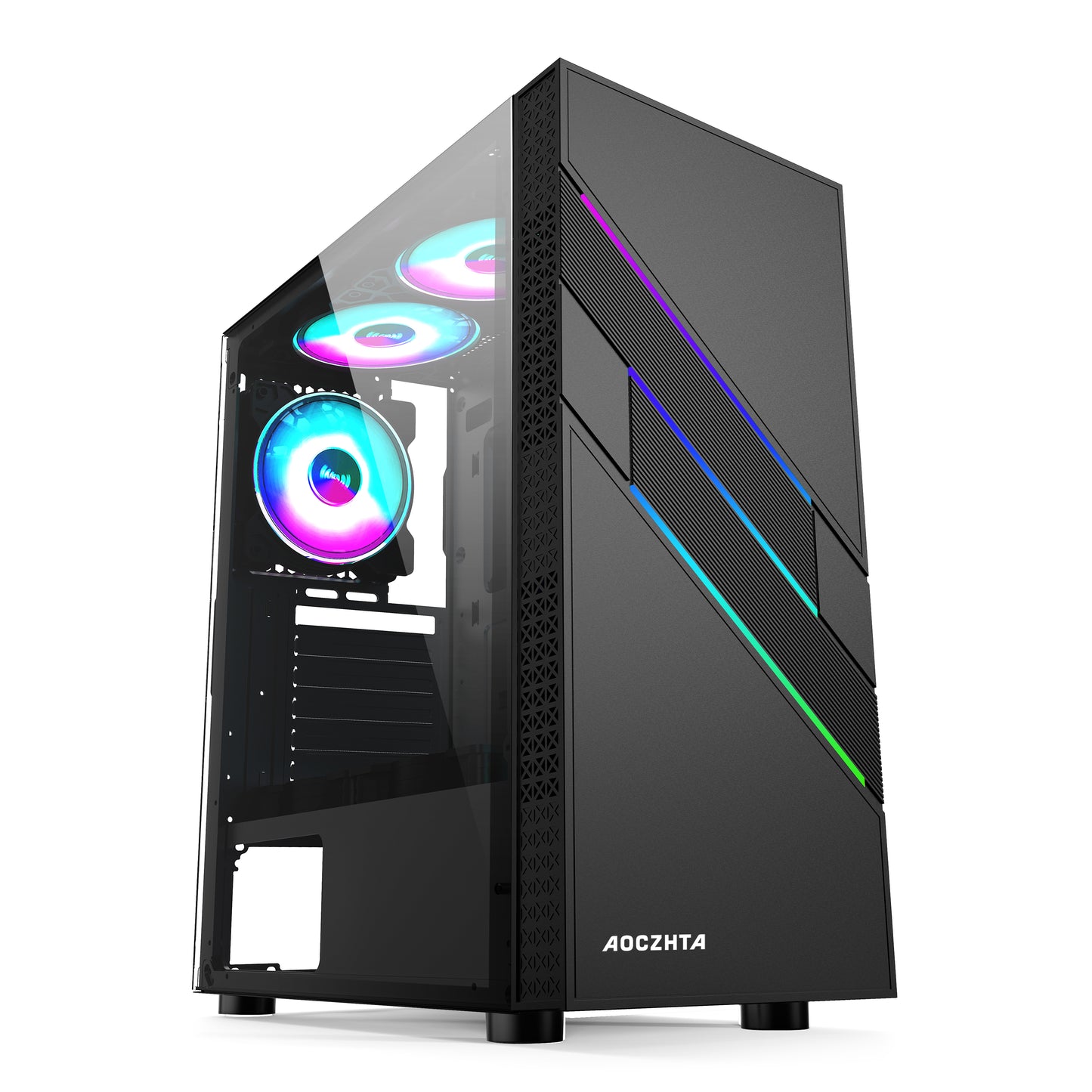 AOCZHTA 炫彩1号 ATX电竞电脑机箱 光效面板侧透机箱 支持ATX/Micro-ATX/ITX主板 USB3.0 支持310mm显卡 DIY游戏机箱 黑色