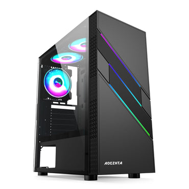 AOCZHTA Dazzle 1 ATX Gaming PC Case, Luminous Front Panel, Tempered Glass Side Panel, Supports ATX/Micro-ATX/ITX Motherboards, USB 3.0, Supports 310mm Graphics Cards, DIY Gaming Case, Black