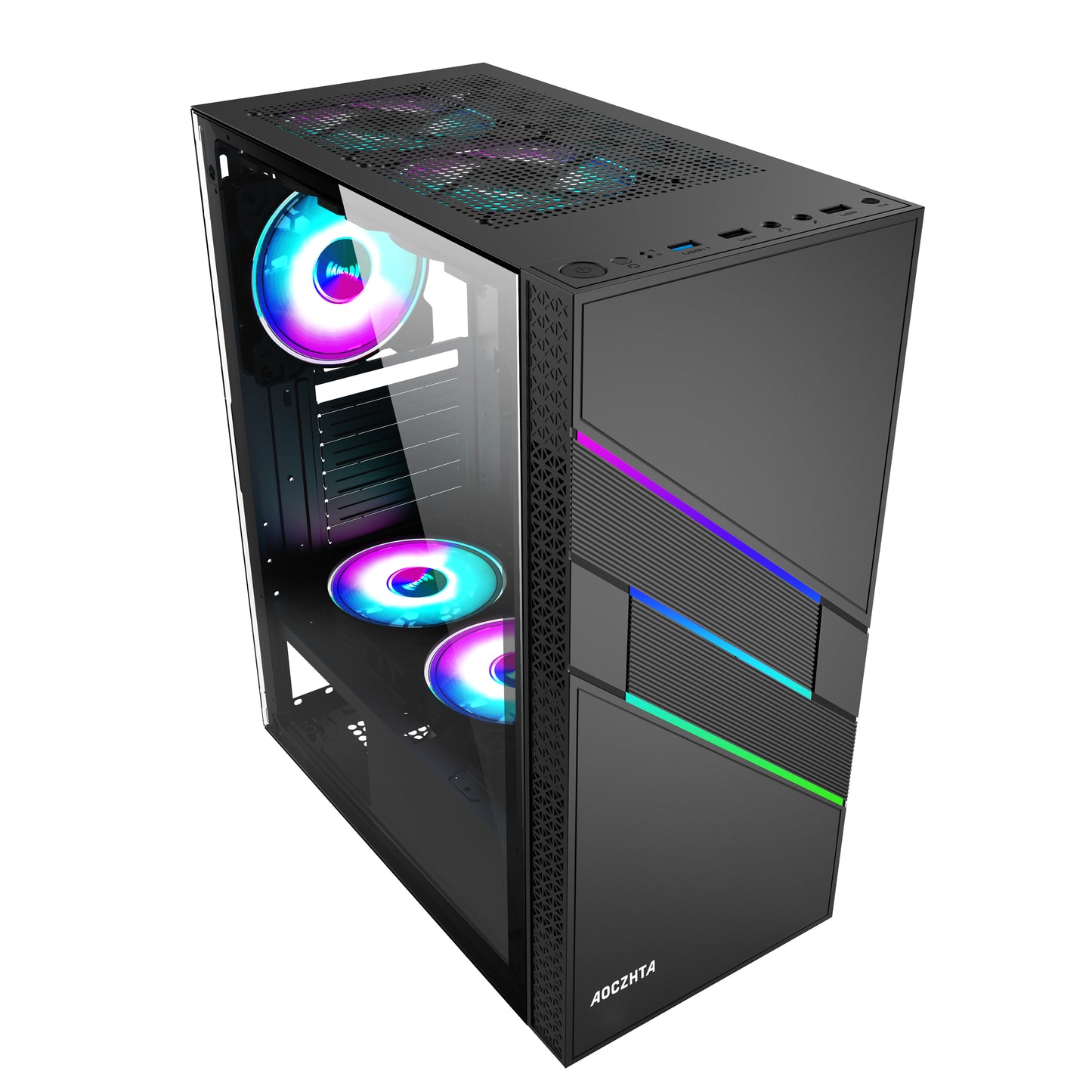 AOCZHTA 炫彩1号 ATX电竞电脑机箱 光效面板侧透机箱 支持ATX/Micro-ATX/ITX主板 USB3.0 支持310mm显卡 DIY游戏机箱 黑色