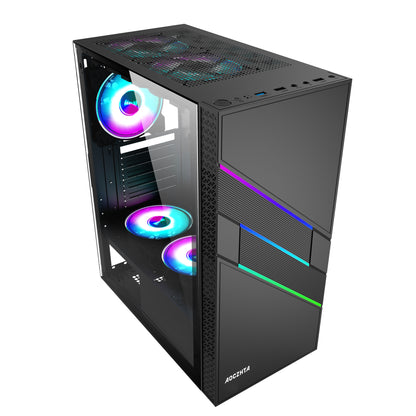 AOCZHTA 炫彩1号 ATX电竞电脑机箱 光效面板侧透机箱 支持ATX/Micro-ATX/ITX主板 USB3.0 支持310mm显卡 DIY游戏机箱 黑色