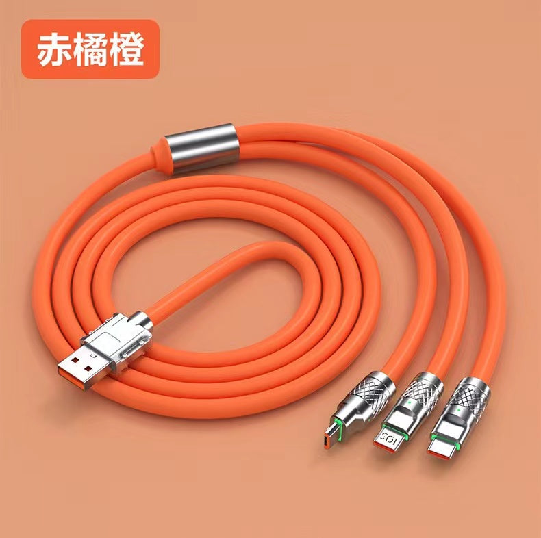 [รับประกัน 1 ปี] สายชาร์จ Type C IOS Micro USB 120W 6A ชาร์จเร็วมาก สําหรับทุกรุ่น Super Fast Charge 3-IN-1 180องศา