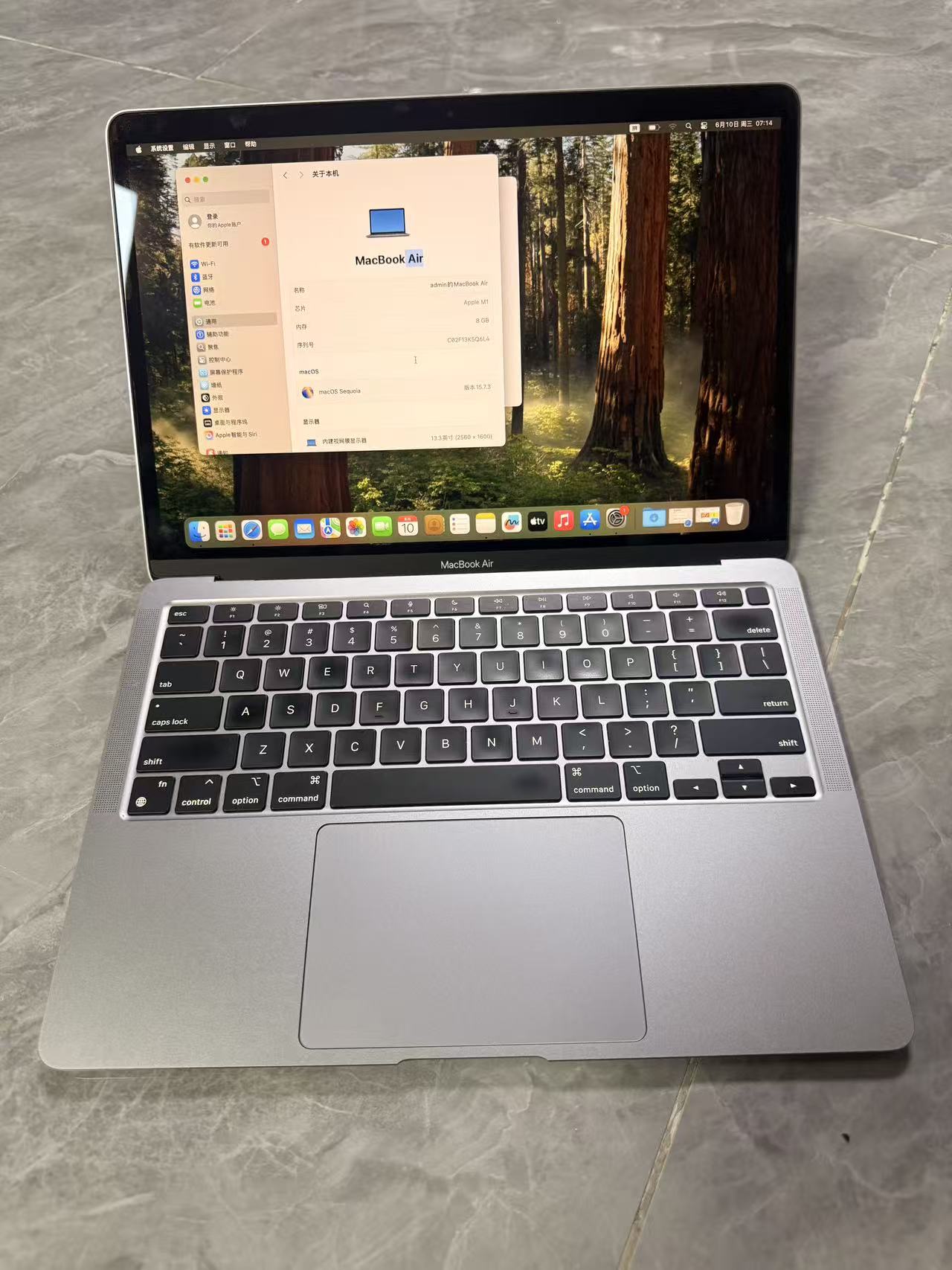 泰国二手苹果笔记本MacBook Apple MacBook Air M1 8GB 256GB SSD 13.3英寸 Retina 笔记本电脑 电池96%