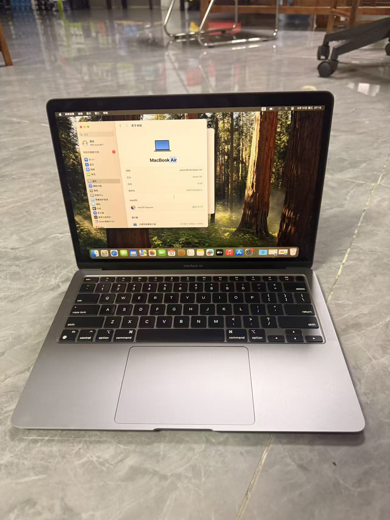 泰国二手苹果笔记本MacBook Apple MacBook Air M1 8GB 256GB SSD 13.3英寸 Retina 笔记本电脑 电池96%