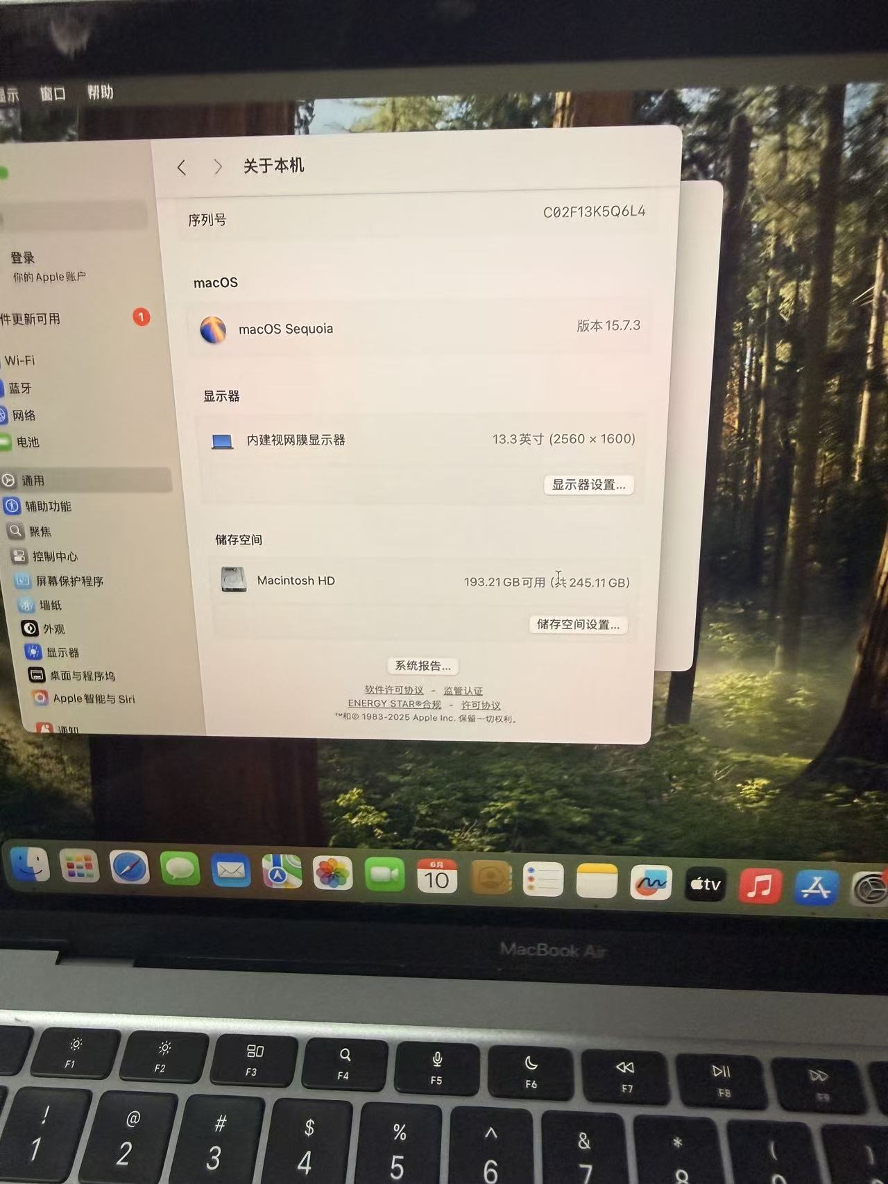 泰国二手苹果笔记本MacBook Apple MacBook Air M1 8GB 256GB SSD 13.3英寸 Retina 笔记本电脑 电池96%