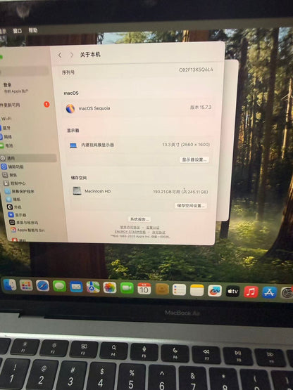 泰国二手苹果笔记本MacBook Apple MacBook Air M1 8GB 256GB SSD 13.3英寸 Retina 笔记本电脑 电池96%
