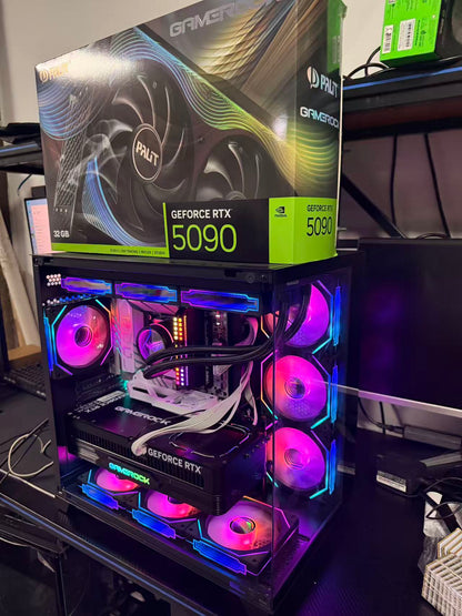 Intel Ultra 9 285K + RTX 5090 32GB GAMEROCK｜64GB DDR5｜2TB SSD｜MAX PRO海景房机箱｜赠送9个ARGB风扇｜RGO 360水冷
