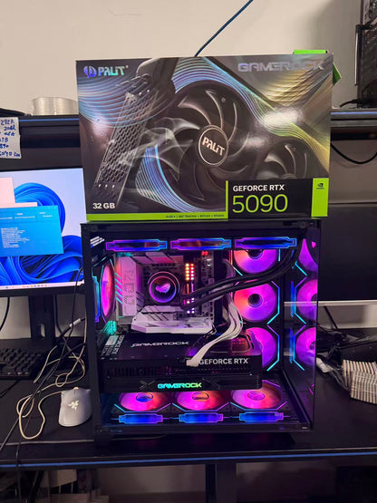 Intel Ultra 9 285K + RTX 5090 32GB GAMEROCK｜64GB DDR5｜2TB SSD｜MAX PRO海景房机箱｜赠送9个ARGB风扇｜RGO 360水冷