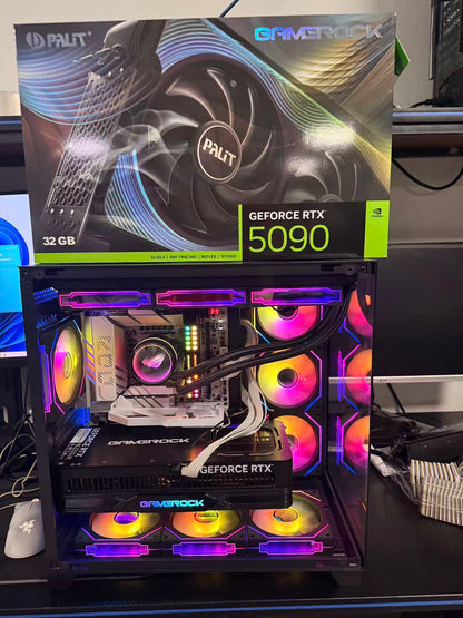Intel Ultra 9 285K + RTX 5090 32GB GAMEROCK｜64GB DDR5｜2TB SSD｜MAX PRO海景房机箱｜赠送9个ARGB风扇｜RGO 360水冷