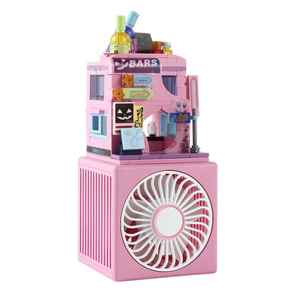 บล็อกตัวต่อพัดลมขนาดเล็กสำหรับเด็กทำด้วยมือของขวัญวันเกิด DIY เด็กหญิงและเด็กชายนักเรียนชั้นประถมศึกษาของที่ระลึกสำหรับทั้งชั้นสีชมพูพัดลมแบบชาร์จไฟได้บล็อกตัวต่อ DIY
