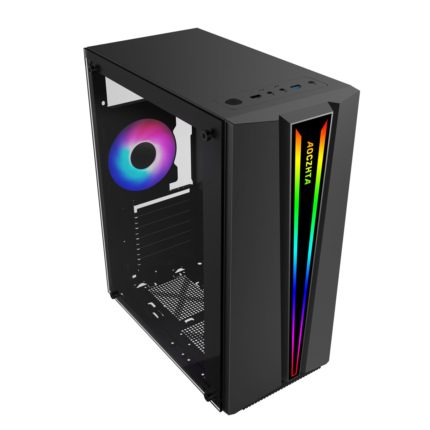 AOCZHTA 炫彩3号 ATX电竞电脑机箱 RGB灯效侧透机箱 支持ATX/Micro-ATX/ITX主板 USB3.0 支持310mm显卡 商务办公DIY游戏机箱 黑色