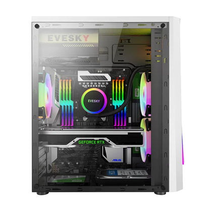 EVESKY 凌光台式电脑机箱 透明侧光条 游戏水冷ATX大板背线 黑色机箱 批发