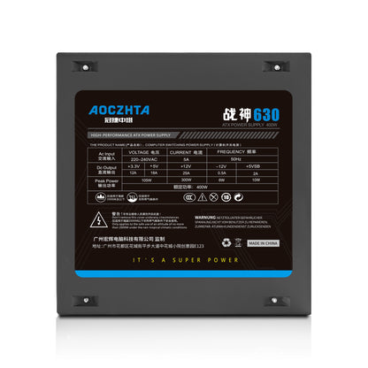 AOCZHTA 战神630 台式电脑电源 额定400W ATX电源 12CM静音风扇 双6+2Pin显卡供电 背线设计 支持Intel/AMD 游戏电脑电源