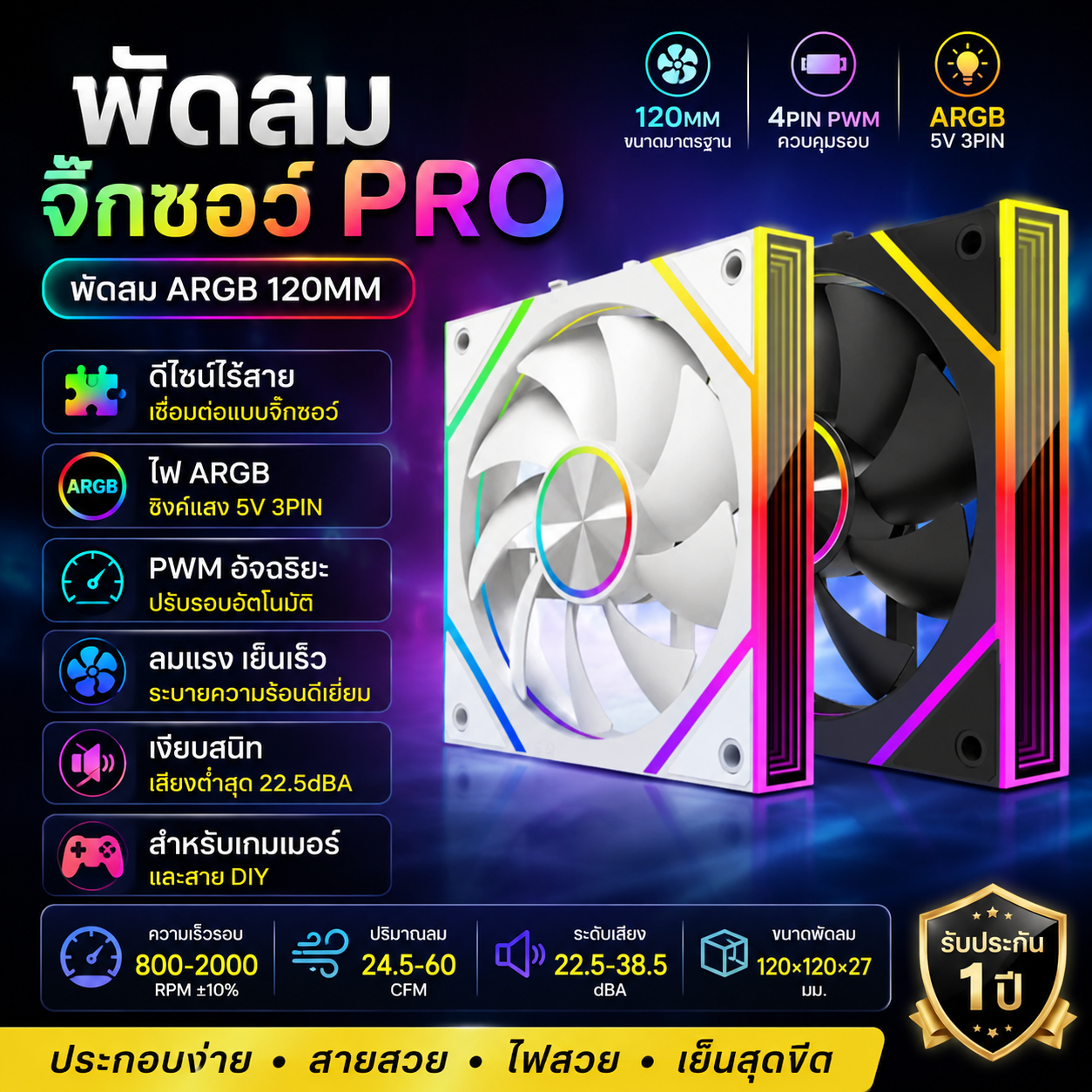 积木 PRO 120 ARGB 电脑机箱散热白色风扇｜12CM PWM智能调速｜无线拼接｜5V ARGB神光同步｜静音高风量