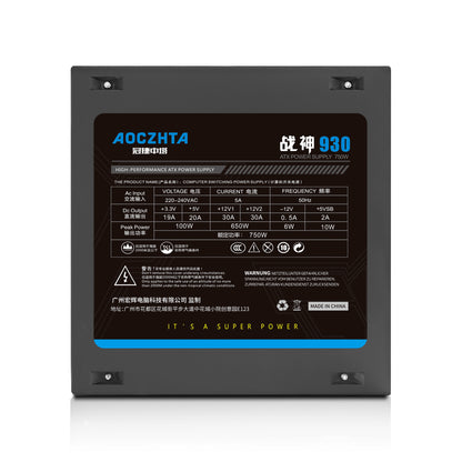 AOCZHTA 战神930 台式电脑电源 额定750W 主动式PFC 双CPU供电 双6+2Pin显卡接口 12CM静音风扇 ATX游戏电源 支持Intel AMD