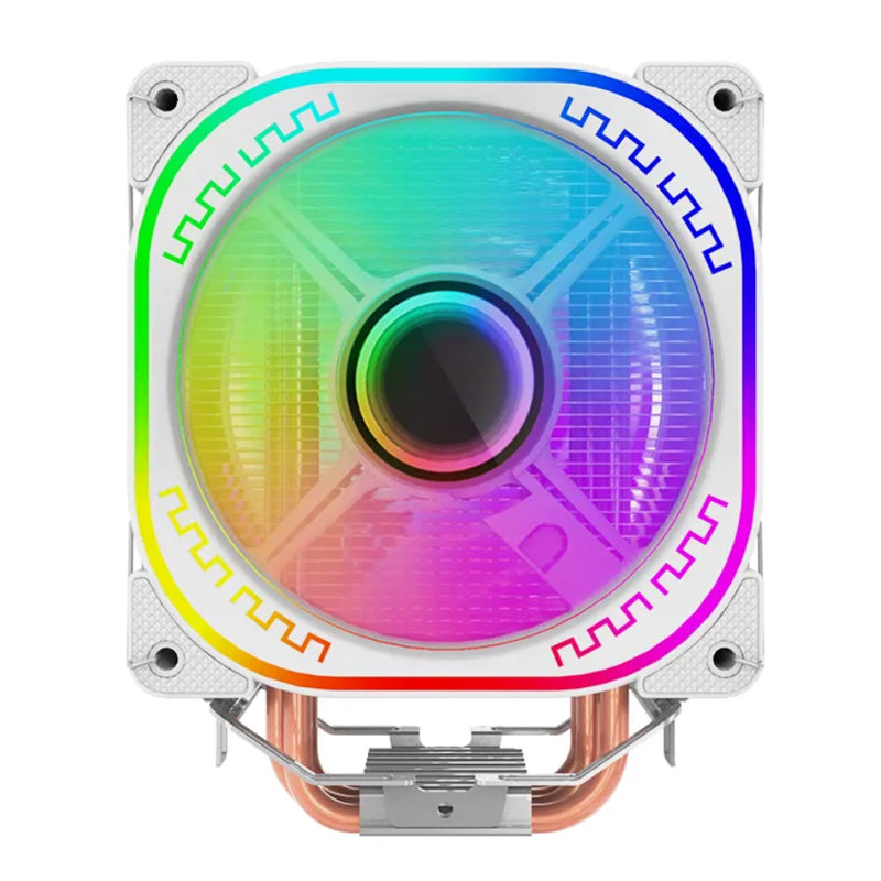 Prism Black ARGB Dual Fan 4 Heat Pipe Top Cover Illuminated CPU Cooler Available in Black and White 