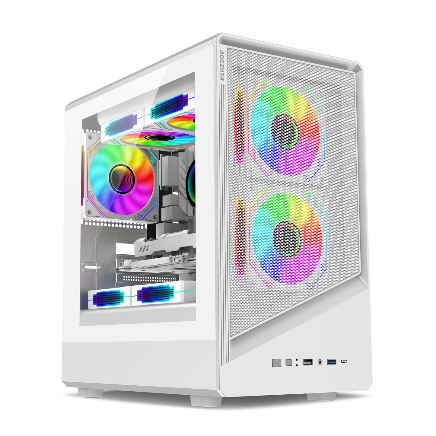 AOCZHTA 高品GJ-3 MATX电竞电脑机箱 铁网散热侧透机箱 支持M-ATX/ITX主板 支持240/280水冷 USB3.0 DIY游戏机箱 白色