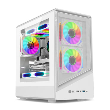 AOCZHTA GJ-3 High-Quality MATX Gaming PC Case, Mesh Front Panel, Tempered Glass Side Panel, Supports M-ATX/ITX Motherboards, Supports 240/280 Liquid Coolers, USB3.0, DIY Gaming Chassis, White