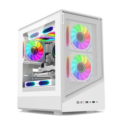 AOCZHTA 高品GJ-3 MATX电竞电脑机箱 铁网散热侧透机箱 支持M-ATX/ITX主板 支持240/280水冷 USB3.0 DIY游戏机箱 白色