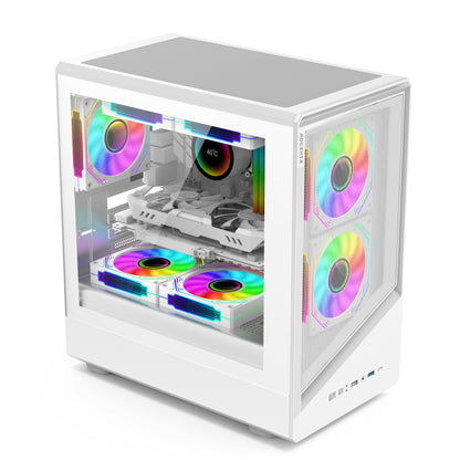 AOCZHTA 高品GJ-3 MATX电竞电脑机箱 铁网散热侧透机箱 支持M-ATX/ITX主板 支持240/280水冷 USB3.0 DIY游戏机箱 白色