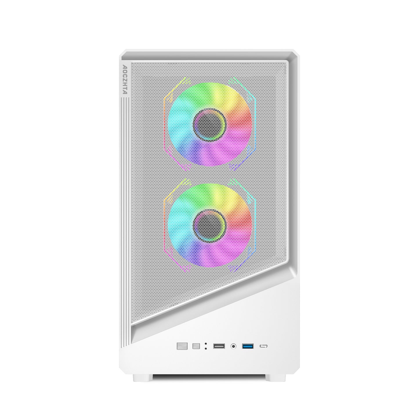 AOCZHTA 高品GJ-3 MATX电竞电脑机箱 铁网散热侧透机箱 支持M-ATX/ITX主板 支持240/280水冷 USB3.0 DIY游戏机箱 白色