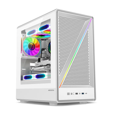 AOCZHTA High-Quality GJ-5 MATX Gaming PC Case White, Mesh Airflow Side Panel, Supports M-ATX/ITX Motherboards, Supports 240/280 Liquid Coolers, USB3.0 DIY Gaming Case Black